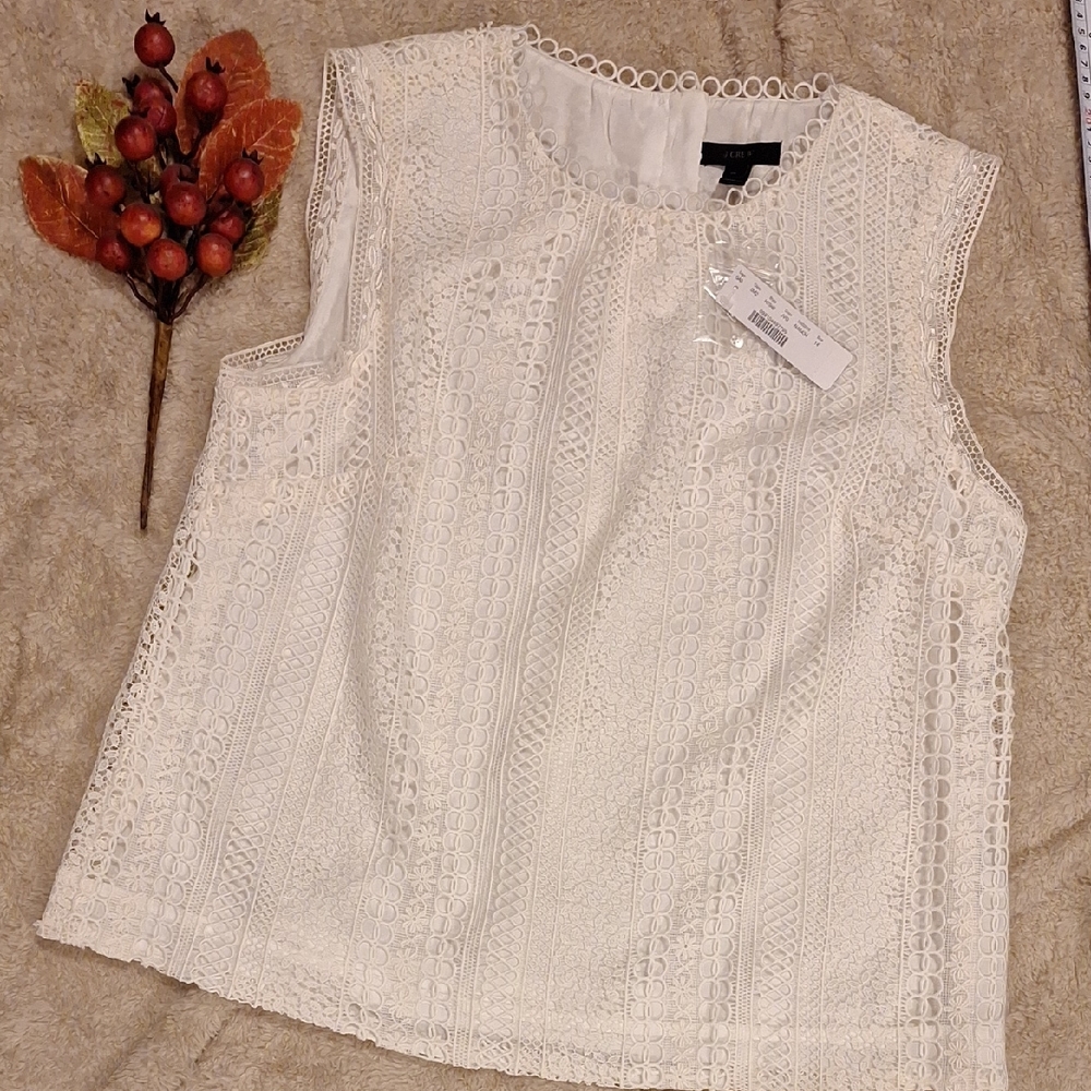 J. Crew Ivory Lace Sleeveless Blouse